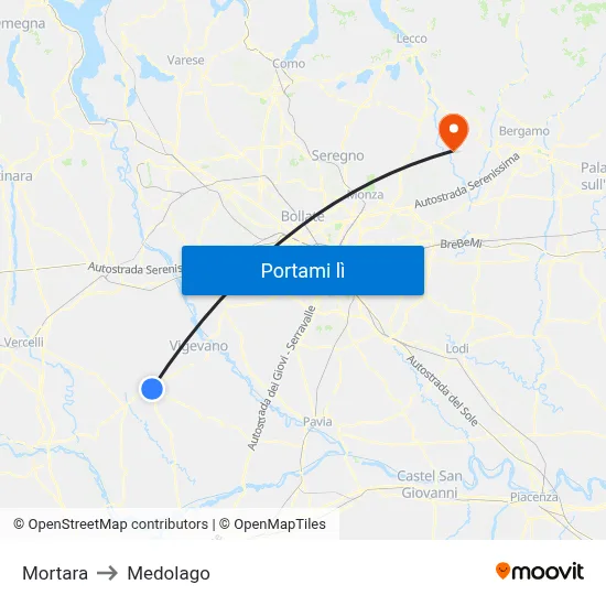 Mortara to Medolago map