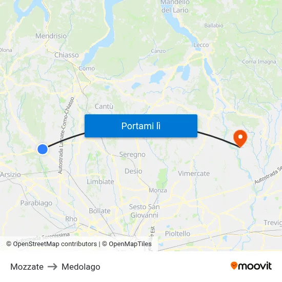 Mozzate to Medolago map