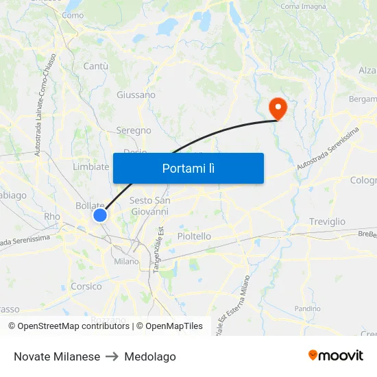 Novate Milanese to Medolago map