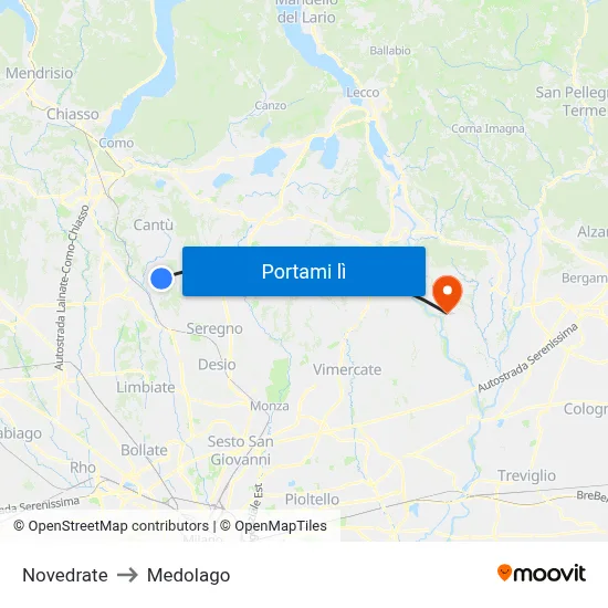 Novedrate to Medolago map