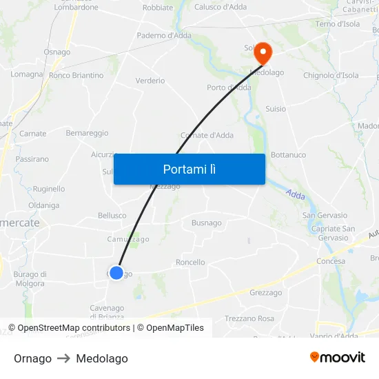 Ornago to Medolago map