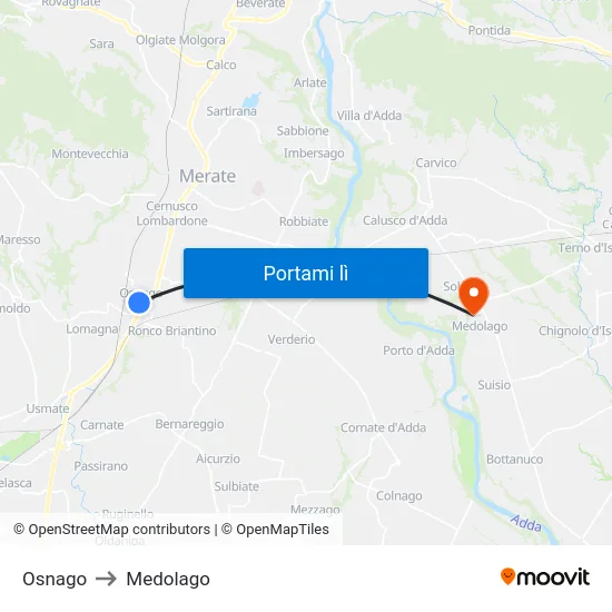 Osnago to Medolago map
