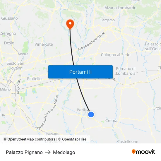 Palazzo Pignano to Medolago map