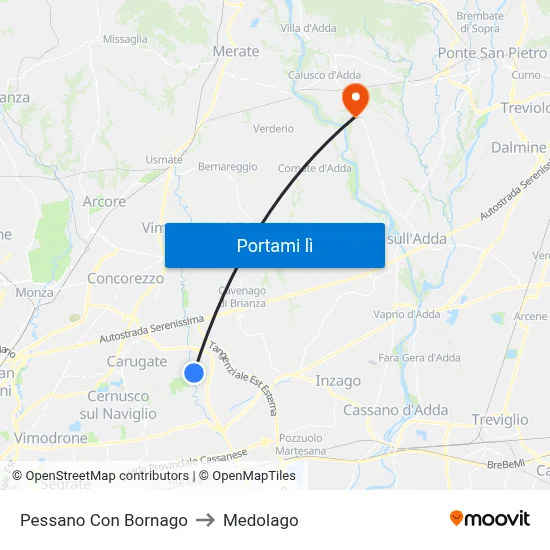 Pessano Con Bornago to Medolago map