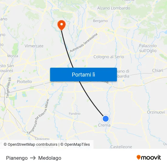 Pianengo to Medolago map