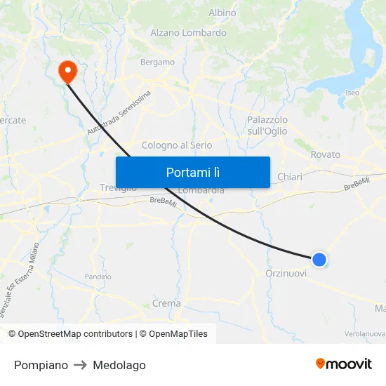 Pompiano to Medolago map