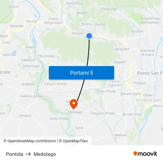 Pontida to Medolago map