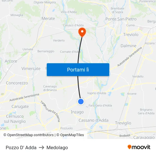Pozzo D' Adda to Medolago map