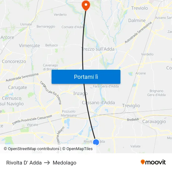 Rivolta D' Adda to Medolago map