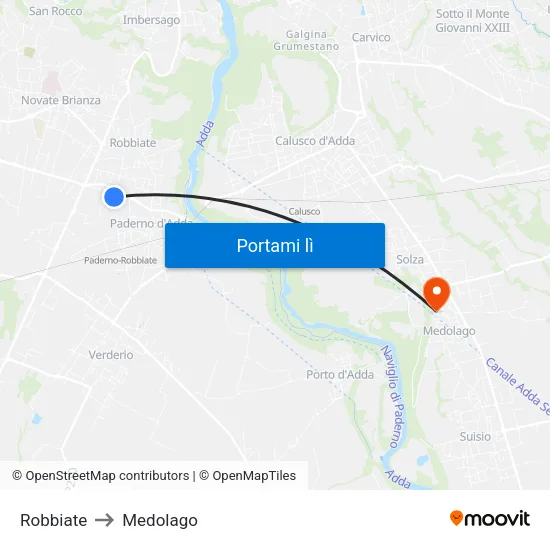 Robbiate to Medolago map