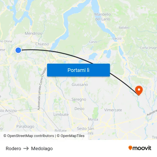 Rodero to Medolago map