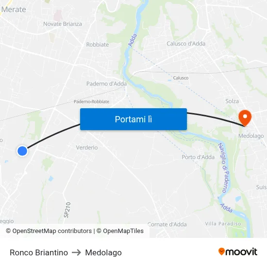 Ronco Briantino to Medolago map