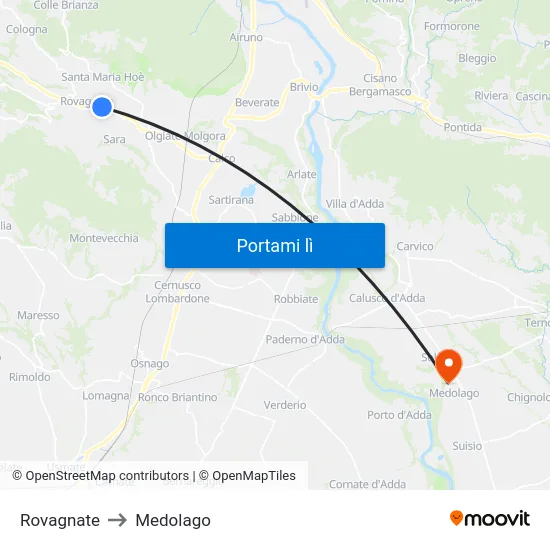 Rovagnate to Medolago map