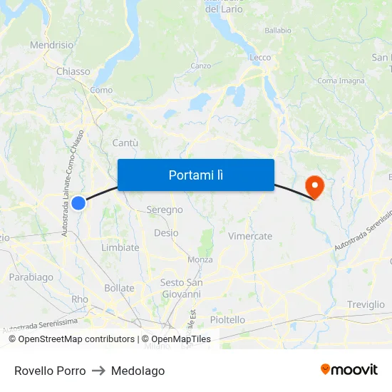 Rovello Porro to Medolago map