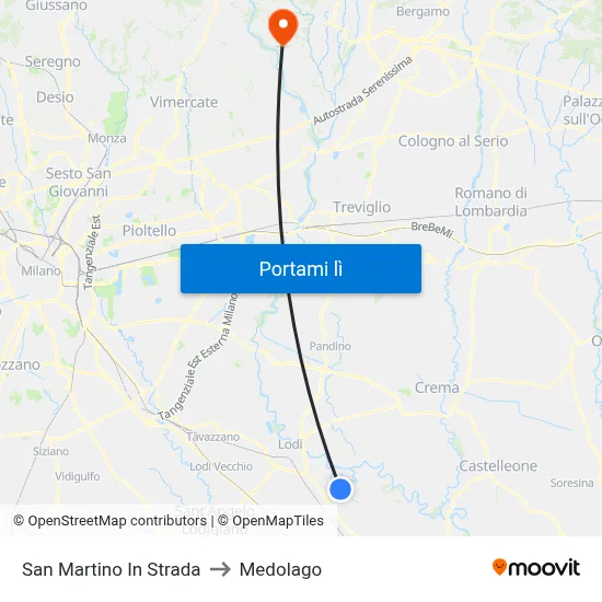 San Martino In Strada to Medolago map