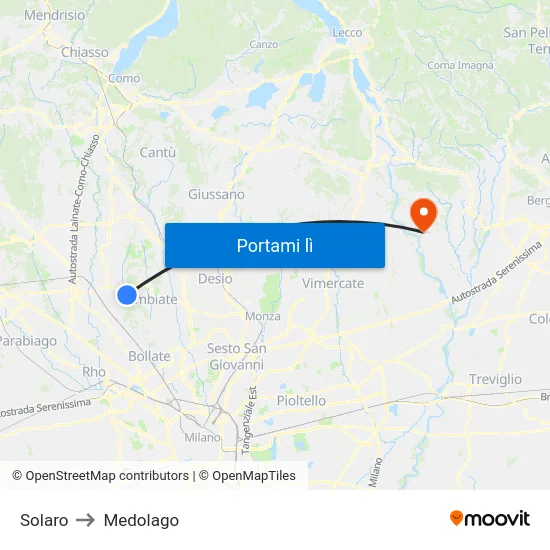 Solaro to Medolago map