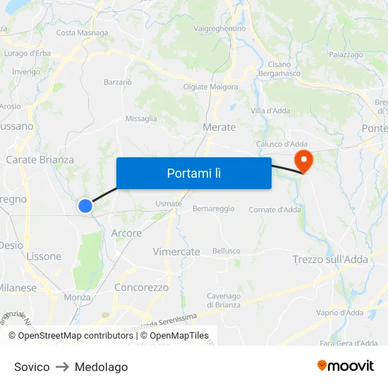 Sovico to Medolago map
