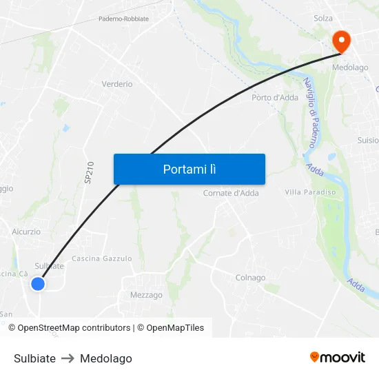 Sulbiate to Medolago map