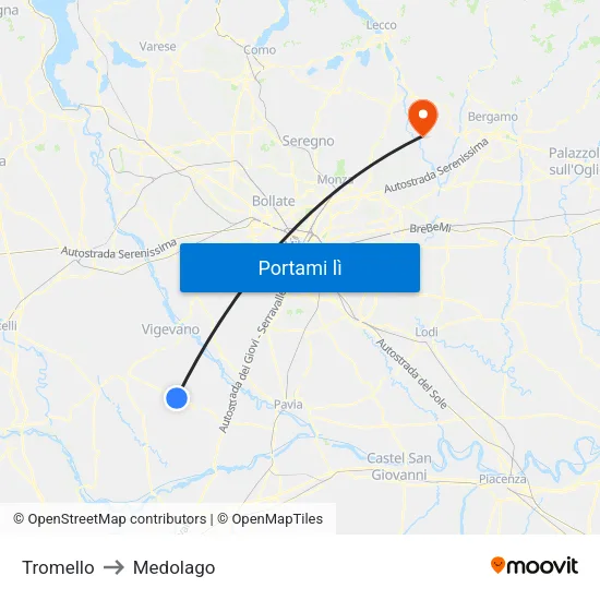 Tromello to Medolago map