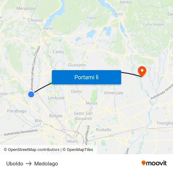 Uboldo to Medolago map