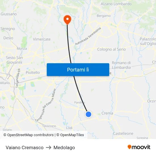 Vaiano Cremasco to Medolago map