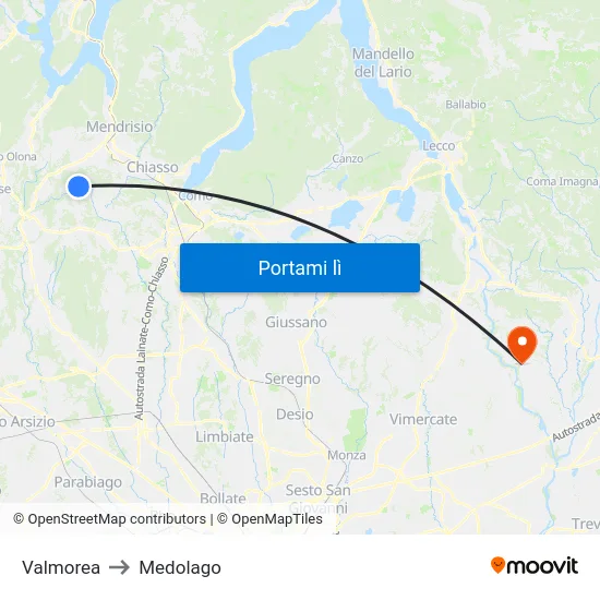Valmorea to Medolago map