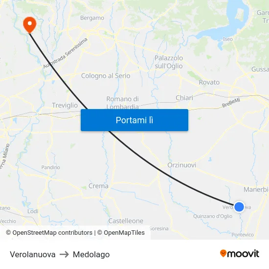 Verolanuova to Medolago map