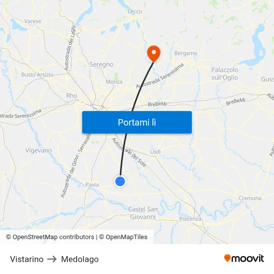 Vistarino to Medolago map