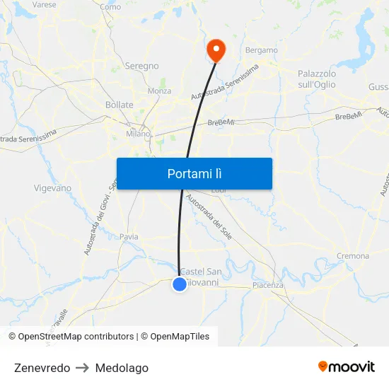 Zenevredo to Medolago map