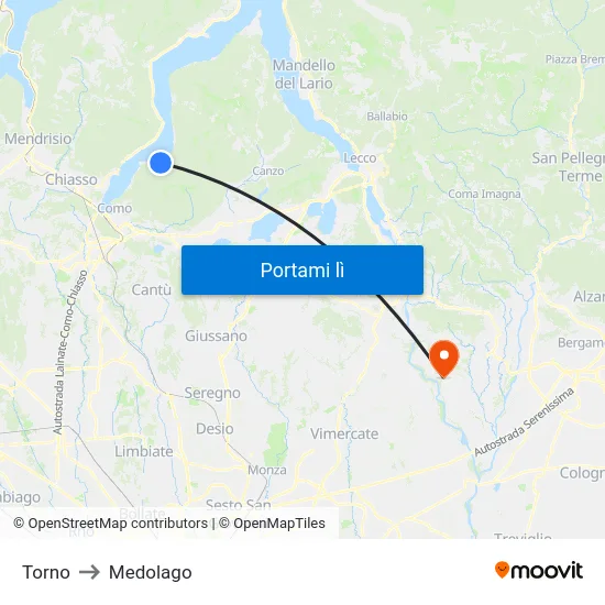 Torno to Medolago map