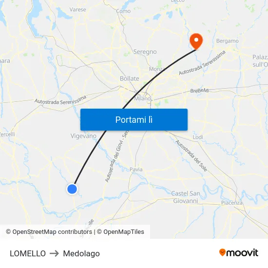 LOMELLO to Medolago map