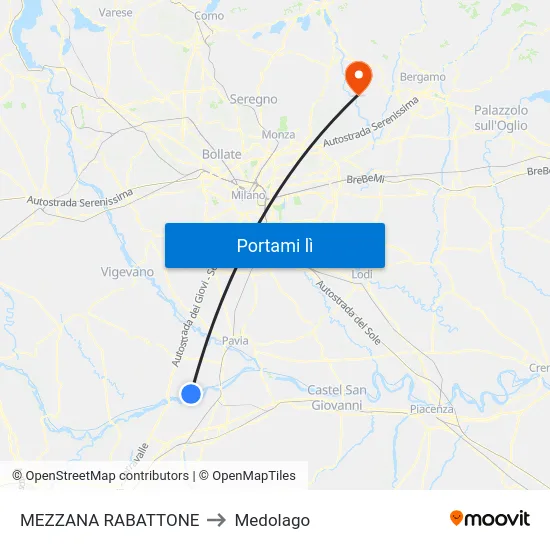 MEZZANA RABATTONE to Medolago map