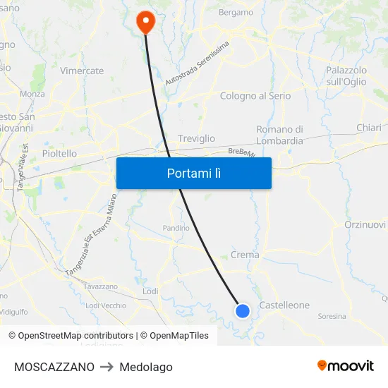 MOSCAZZANO to Medolago map