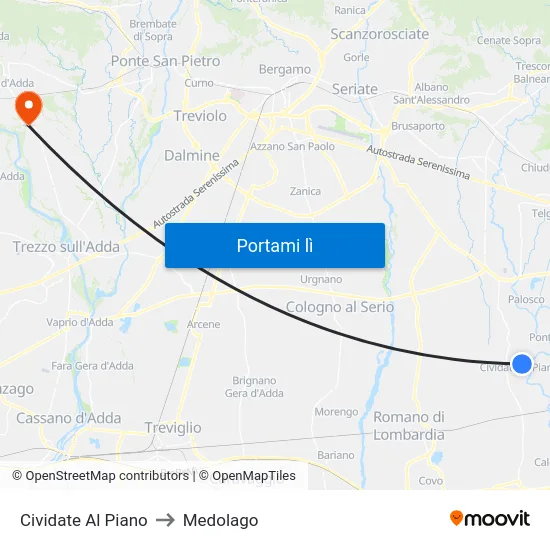 Cividate Al Piano to Medolago map