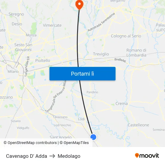 Cavenago D' Adda to Medolago map