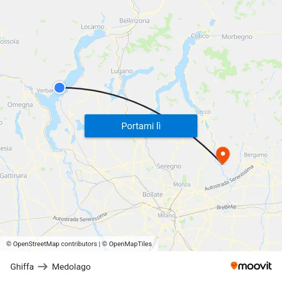 Ghiffa to Medolago map