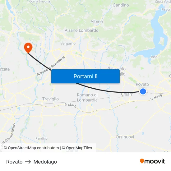 Rovato to Medolago map