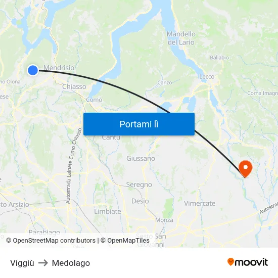 Viggiù to Medolago map