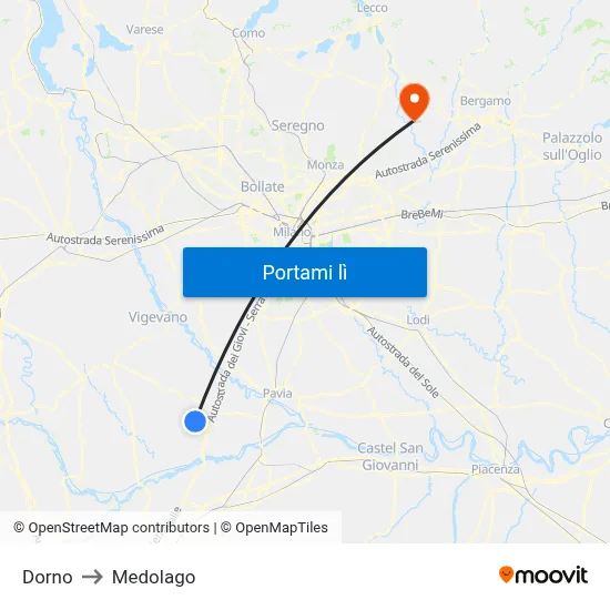 Dorno to Medolago map