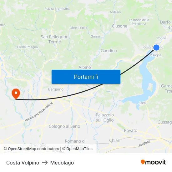 Costa Volpino to Medolago map