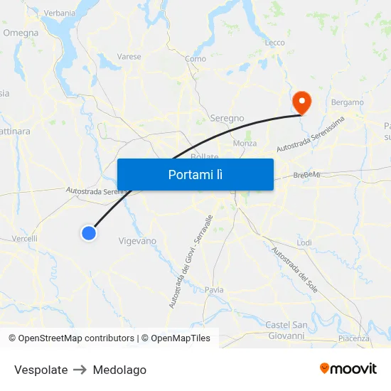 Vespolate to Medolago map