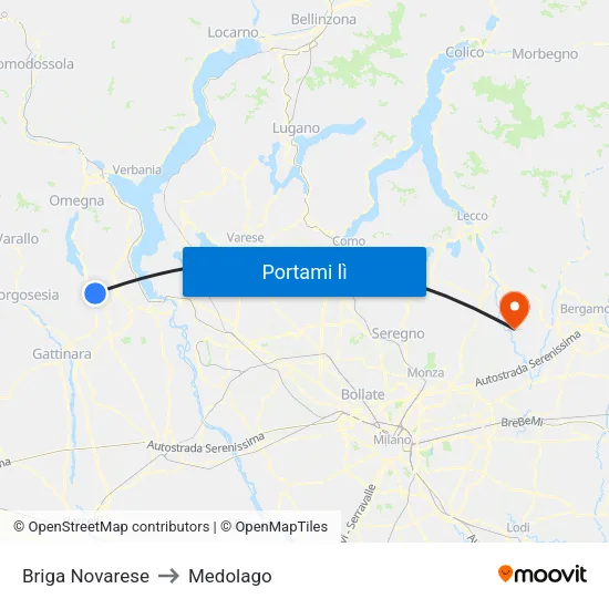 Briga Novarese to Medolago map