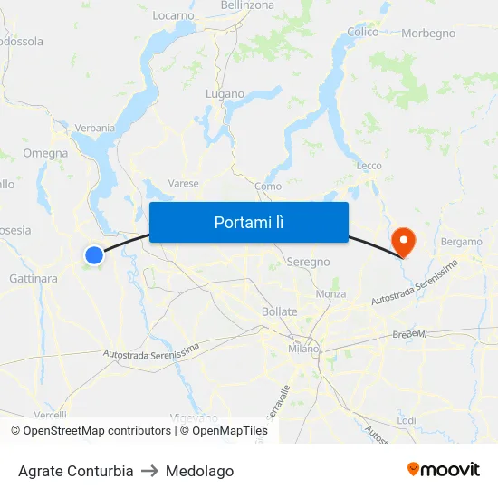 Agrate Conturbia to Medolago map