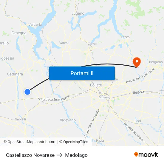 Castellazzo Novarese to Medolago map