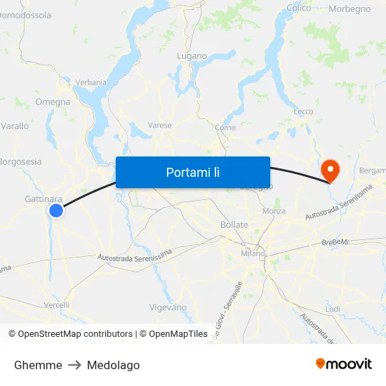 Ghemme to Medolago map