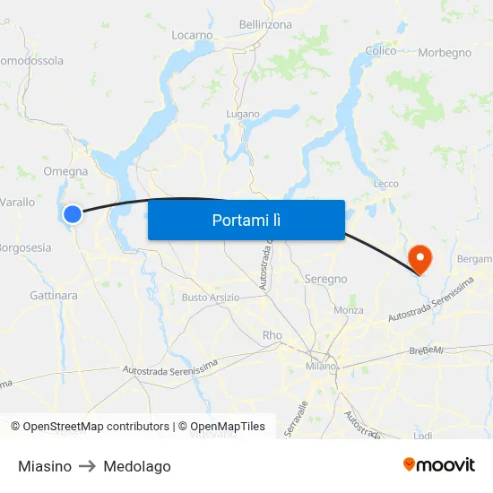 Miasino to Medolago map