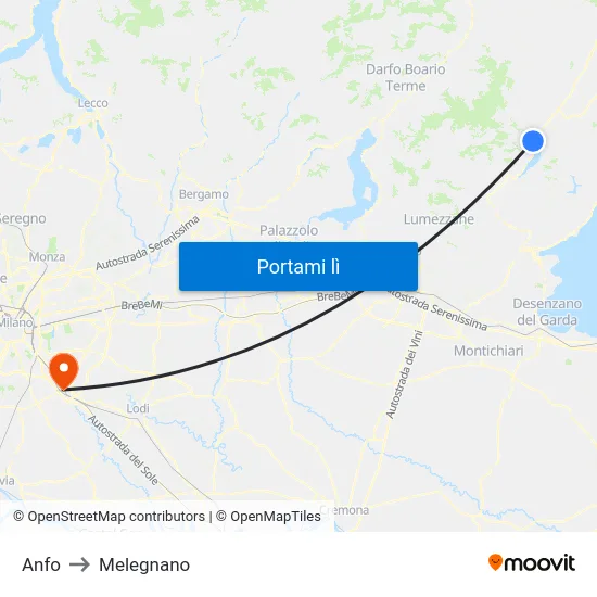 Anfo to Melegnano map