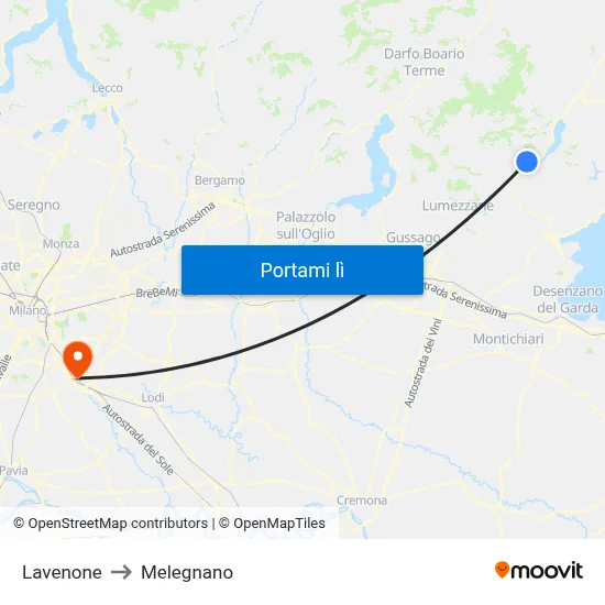 Lavenone to Melegnano map