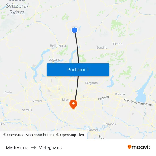 Madesimo to Melegnano map