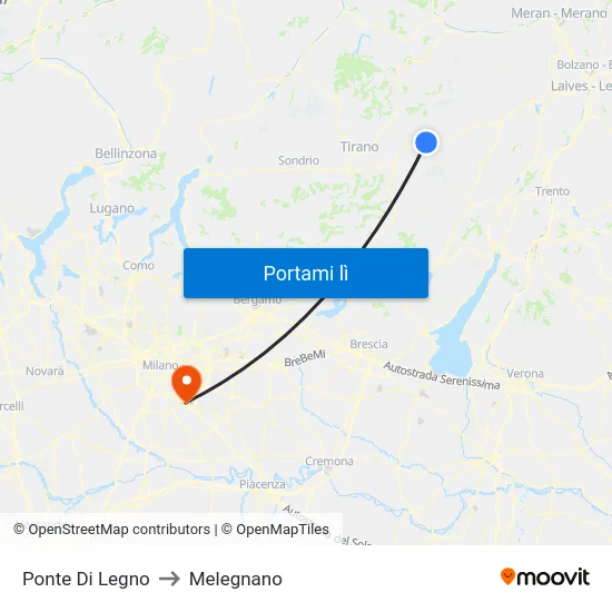 Ponte Di Legno to Melegnano map